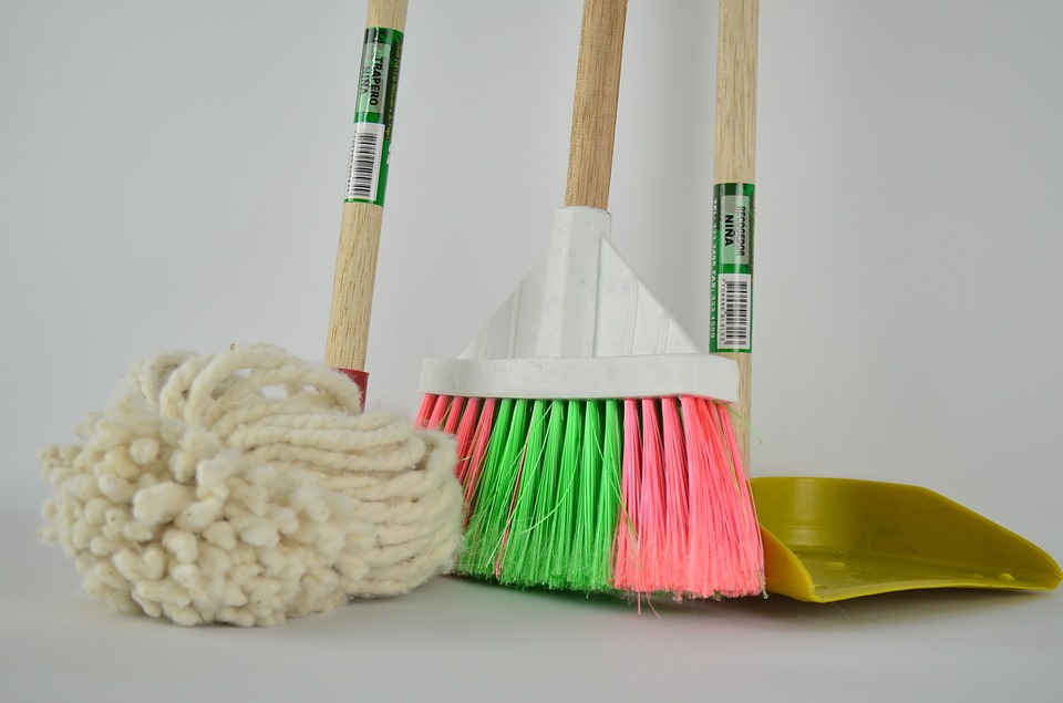Mop, broom, and dust picker for house cleaning